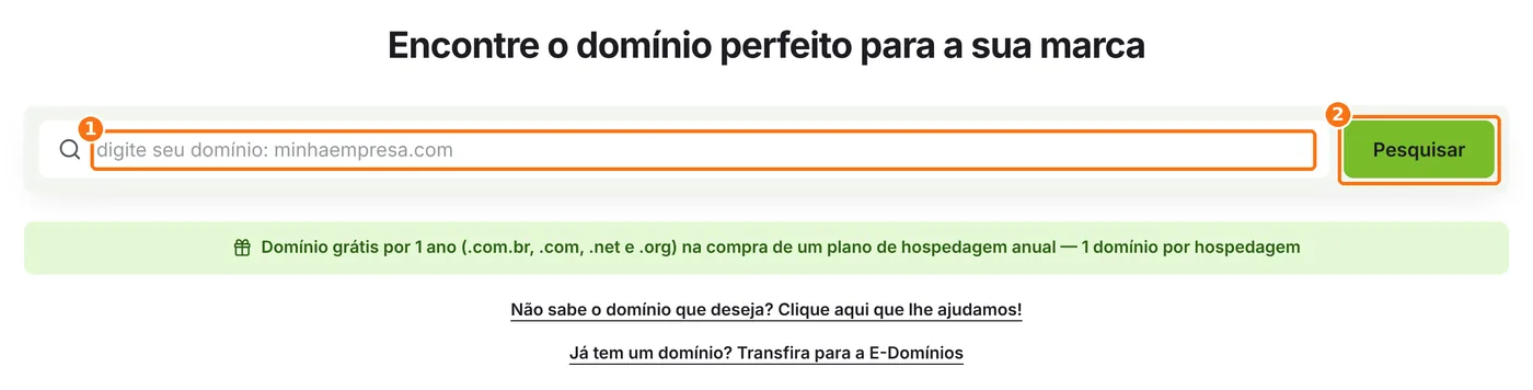 Campo de busca de domínios da página inicial com o botão Pesquisar destacado